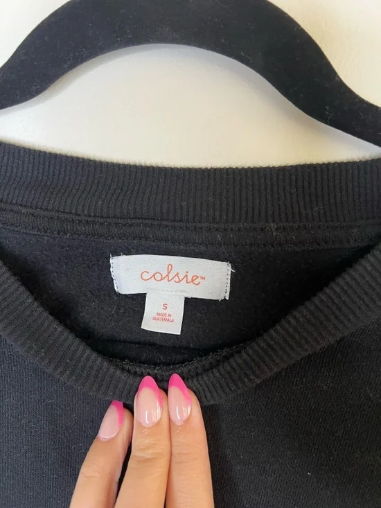Colsie Black Crewneck Sweatshirt Cozy Basic Minimal Athleisure Lounge Top Size S - Picture 4 of 5